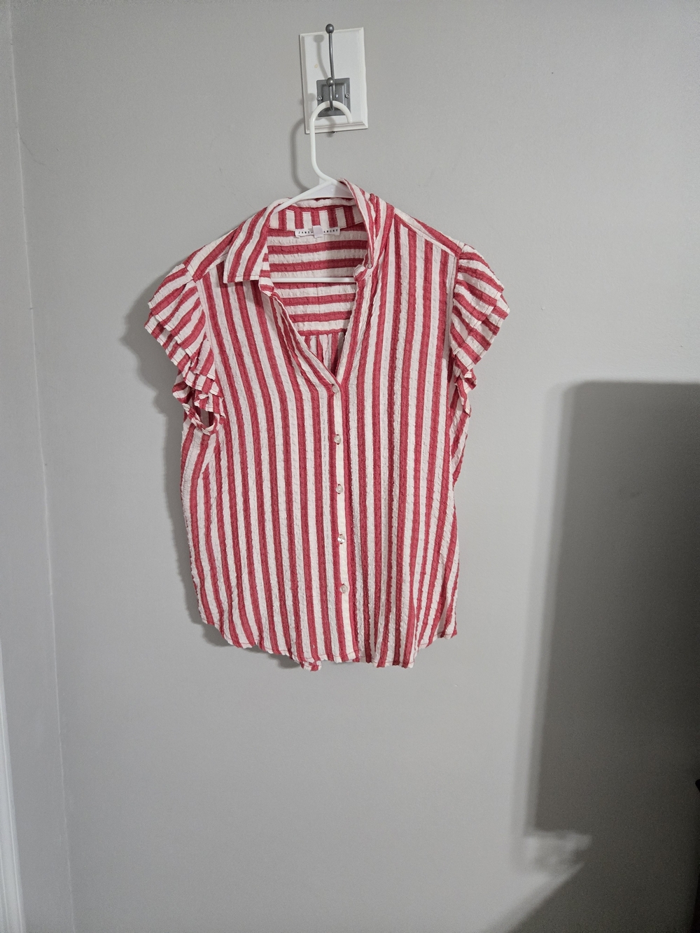 Jane and Delancey Red & White Striped Short Sleeve Button Blouse